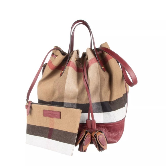 Burberry Handbags - BURBERRY Burgundy Red Grainy CheckCanvas Hobo Bag